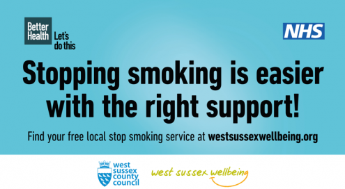 Digital screen promoting West Sussex Stop Smoking Services